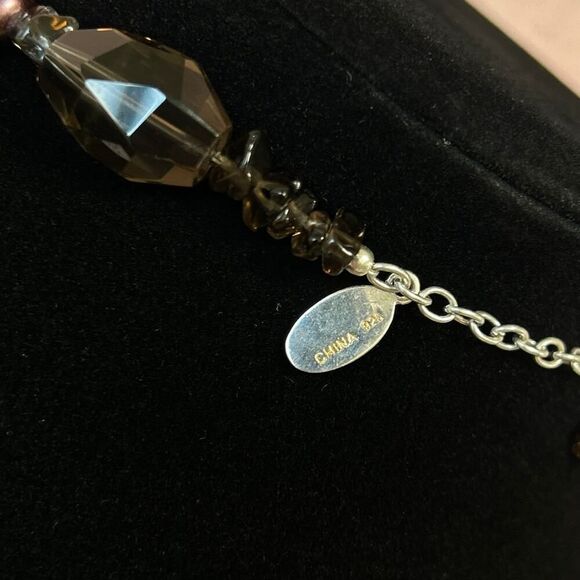 Vintage Handmade Deb Guyot 925 China Smokey Quartz and Purple Pearl Necklace - Picture 3 of 5